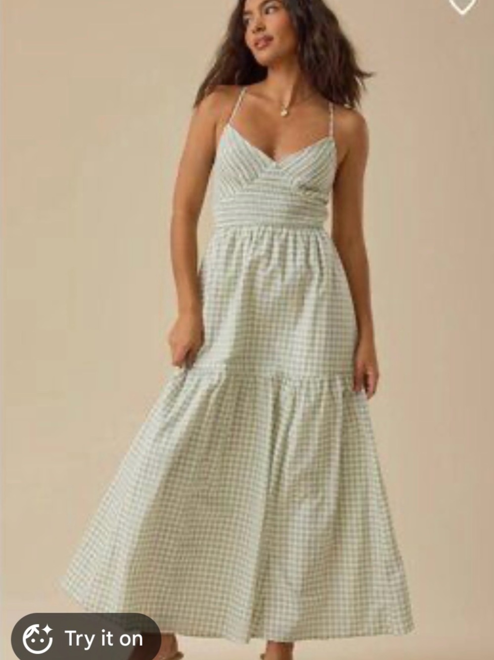 Altar'd State Light Green Gingham Maxi Dress